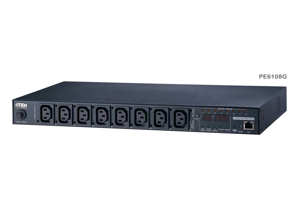 [4710423777620] 4710423777620 Aten 8-Port 10A Eco Power Distribution Unit - PDU over IP, 1U Rack Mount Design, Control and Monitor Power Status (PE6108G)