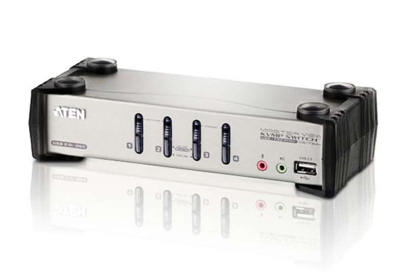 [4710423775053] 4710423775053 Aten Desktop KVMP Switch 4 Port Single Display VGA w/ audio  OSD, 4x Custom KVM Cables Included, 2x USB Port, Selection Via Front Panel