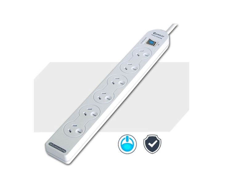 [9324747004840] Sansai 6-Way Power Board (137P) with Master Switch Overload Protecte Reset button Indicator Light 100CM Lead 240VAC 10A