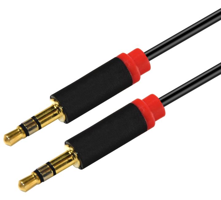 [9320422518466] 9320422518466 Astrotek 2m Stereo 3.5mm Flat Cable Male to Male Black with Red Mold - Audio Input Extension Auxiliary Car Cord