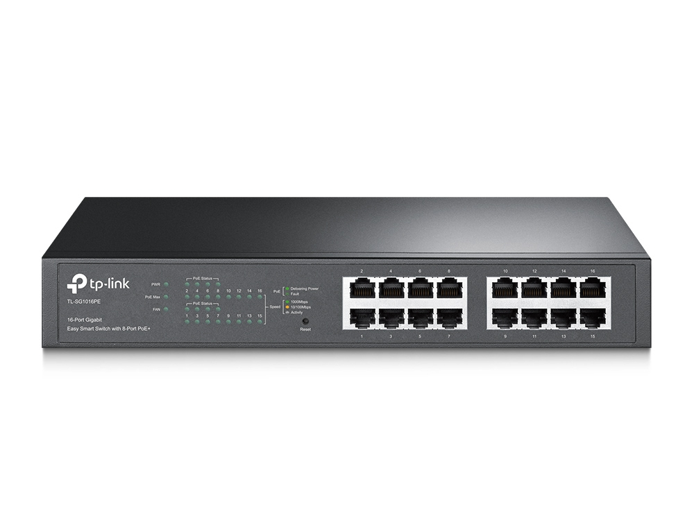 [6935364098865] 6935364098865 TP-Link TL-SG1016PE 16-Port Gigabit Easy Smart Switch 8-Port PoE+ Rack Mountable/Desktop, 32Gbps Switching Capacity,8K MAC Address Table
