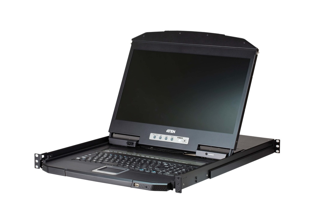 [4719264648977] 4719264648977 Aten Rackmount KVM Switch 8 Port VGA w/ 18.5" LCD Display, 2x Custom KVM Cables Included, 1366x768@60hz Display, Short Depth Design