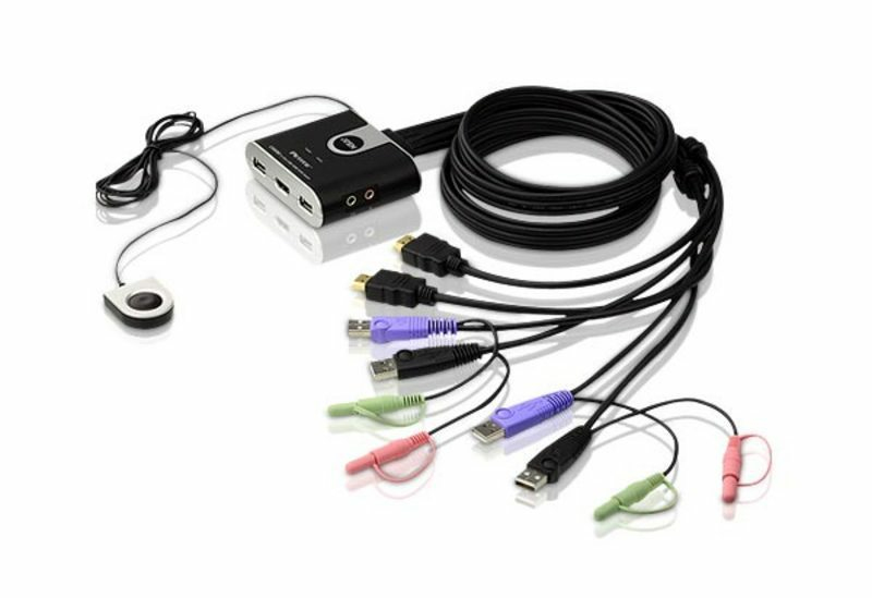 [4710423776814] 4710423776814 Aten Compact KVM Switch 2 Port Single Display HDMI w/ audio, 1.2m Cable, Remote Port Selector,