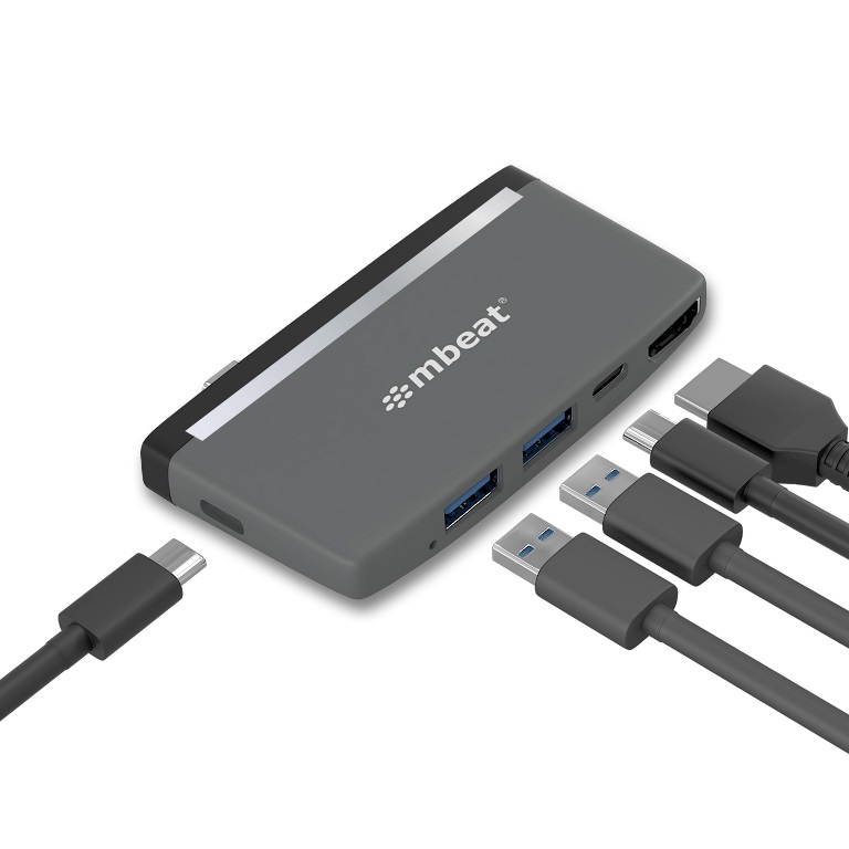 [9346396002336] 9346396002336 mbeat®  Essential Pro  5-IN-1 USB- C Hub (4k HDMI Video, USB-C PD Pass Through Charging, USB 3.0 x 2, USB-C x 1) USB 3.0 Speed: Up to 5Gbps Weight:30g