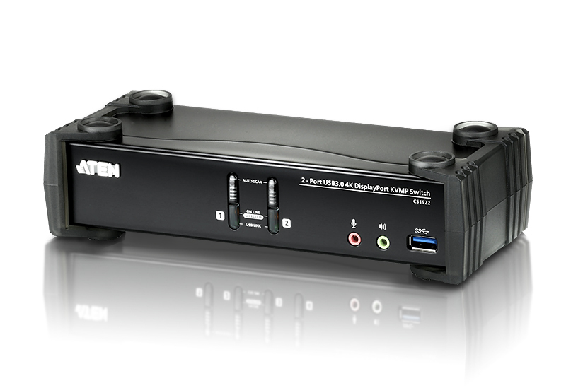 [4719264644764] 4719264644764 Aten Desktop KVMP Switch 2 Port Single Display 4k DisplayPort w/ audio, Cables Included, 2x USB Port, Selection Via Front Panel