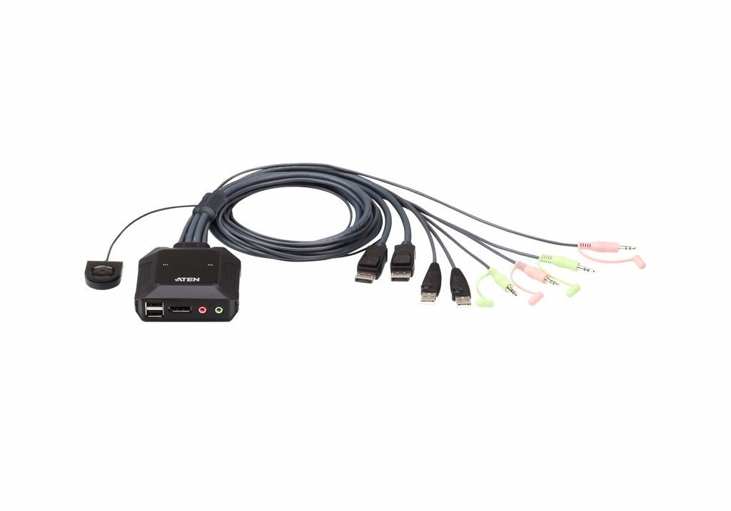 [4719264645525] 4719264645525 Aten Compact KVM Switch 2 Port Single Display Display Port w/ Audio, Remote Port Selector, USB Hot-Plugging