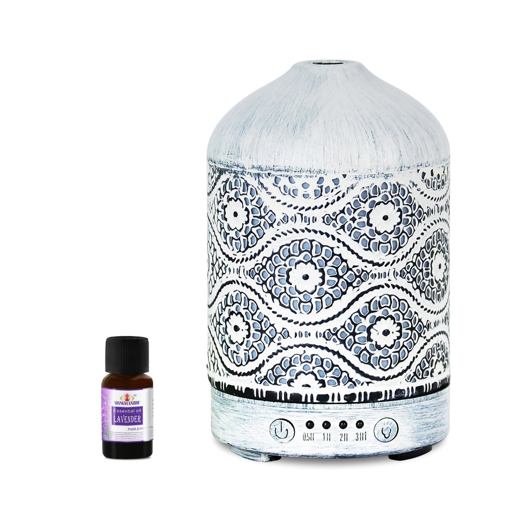 [9346396002541] 9346396002541 mbeat® activiva Metal Essential Oil and Aroma Diffuser-Vintage White -100ml Built-in 7 LED colour changing Auto stop misting Product weight: 0.26 kg