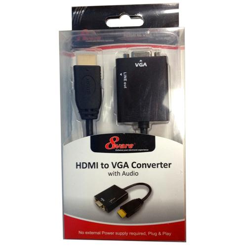 [9341756006504] 8Ware HDMI to VGA 19-pin to 15-pin Male to Female Converter without Power Adapter plus 3.5mm Stereo Audio Out