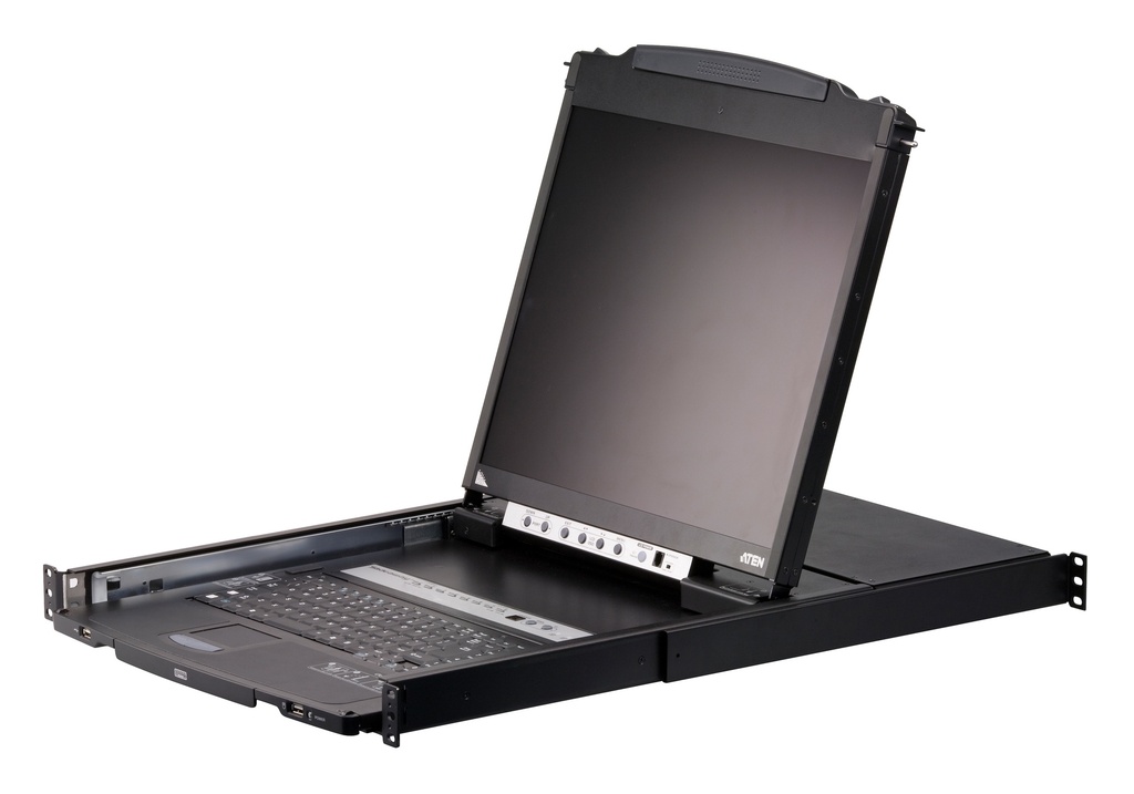 [4719264642531] 4719264642531 Aten Rackmount KVM Switch Dual Rail 8 Port VGA PS/2-USB w/ 19" LCD Display, 2x Custom KVM Cables Included, 1280x1024@75hz Display, LED Illumination