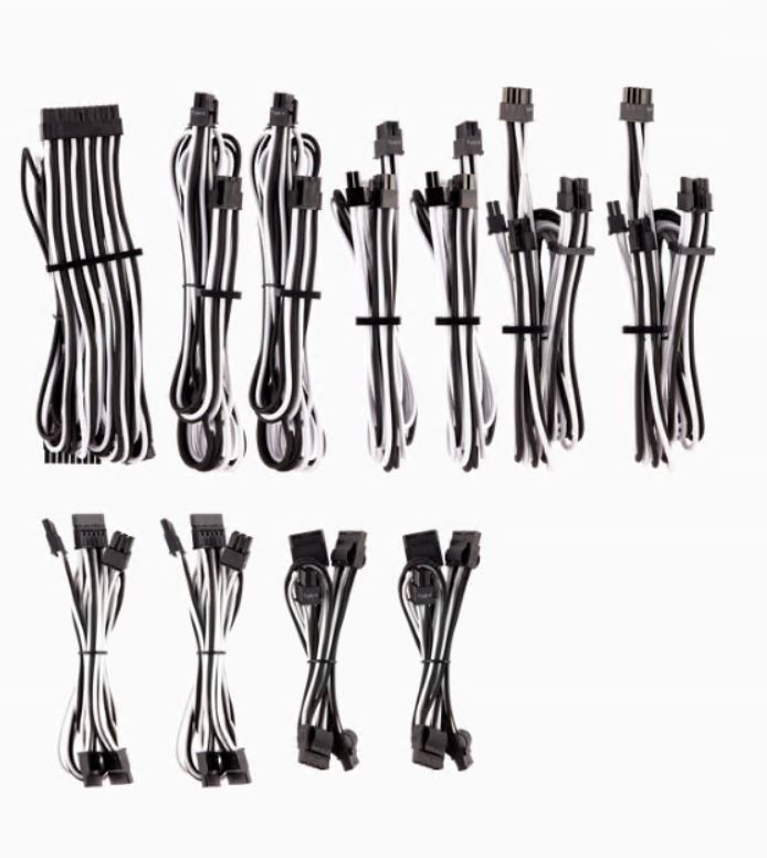[843591079624] 843591079624 For Corsair PSU - WHITE/BLACK Premium Individually Sleeved DC Cable Pro Kit, Type 4 (Generation 4)