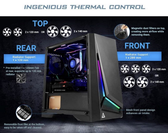 [761345800204] 761345800204 Antec DP301M mATX, ARGB Front LED, Tempered Glass, Up to 6x 120mm Fans, preinstalled 1x 120mm Fan, CPU 160mm,  GPU 360m, PSU 170mm, Case. 2 Yrs Wty (L