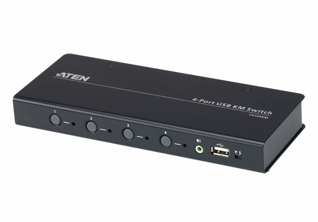 [4719264646232] 4719264646232 Aten KM Switch 4 Port USB Boundless Switching w/ Audio, Cables Included, Daisy Chain Up to 2 (8 Computers Total)