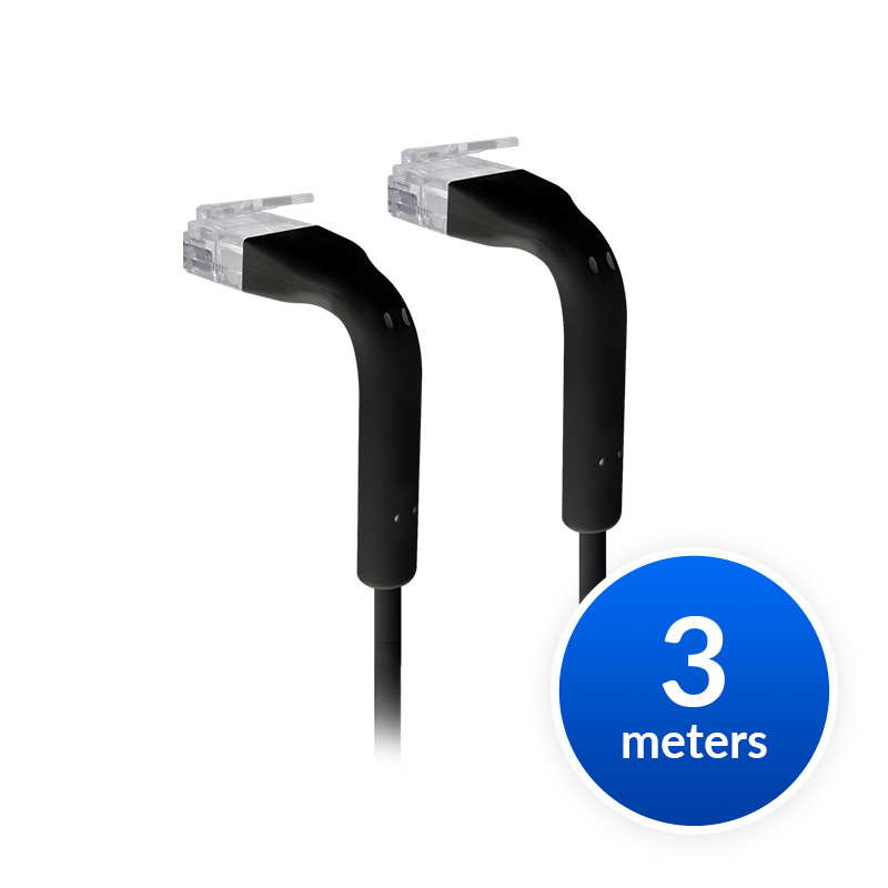 [810010071514] 810010071514 Ubiquiti UniFi Patch Cable Single Unit, 3m, Black, End Bendable to 90 Degree, RJ45 Ethernet Cable, Cat6, Ultra-Thin 3mm Diameter, 2Yr Warr