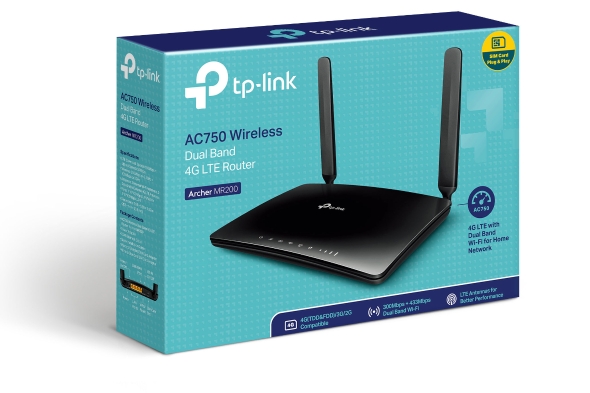 [6935364092740] TP-Link Archer MR200 AC750 Wireless Dual Band 4G LTE Router 300Mbps@2.4Ghz,, 433Mbps@5Ghz, 4G SIM Slot, WPS Button, 2 Antennas