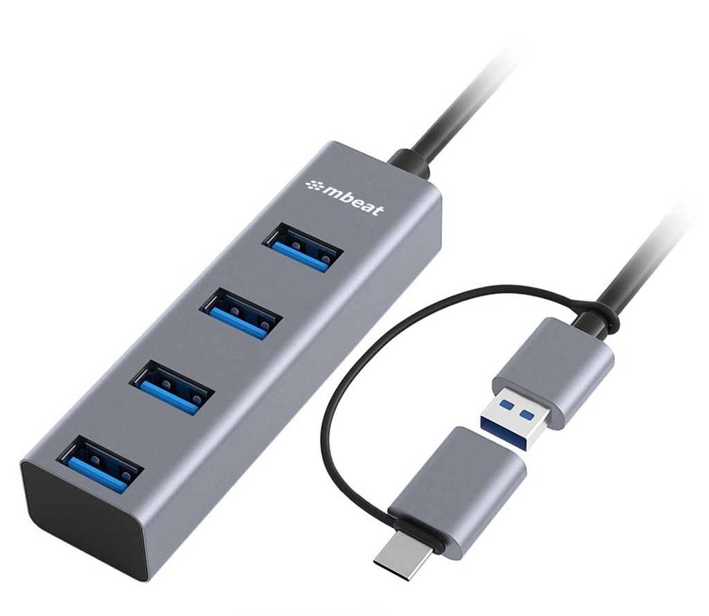 [9346396003029] 9346396003029 mbeat® 4-Port USB 3.0 Hub with 2-in-1 USB 3.0  USB-C Converter - Space Grey transfer speeds up to 5Gbps  Material: Aluminium Weight: 48g