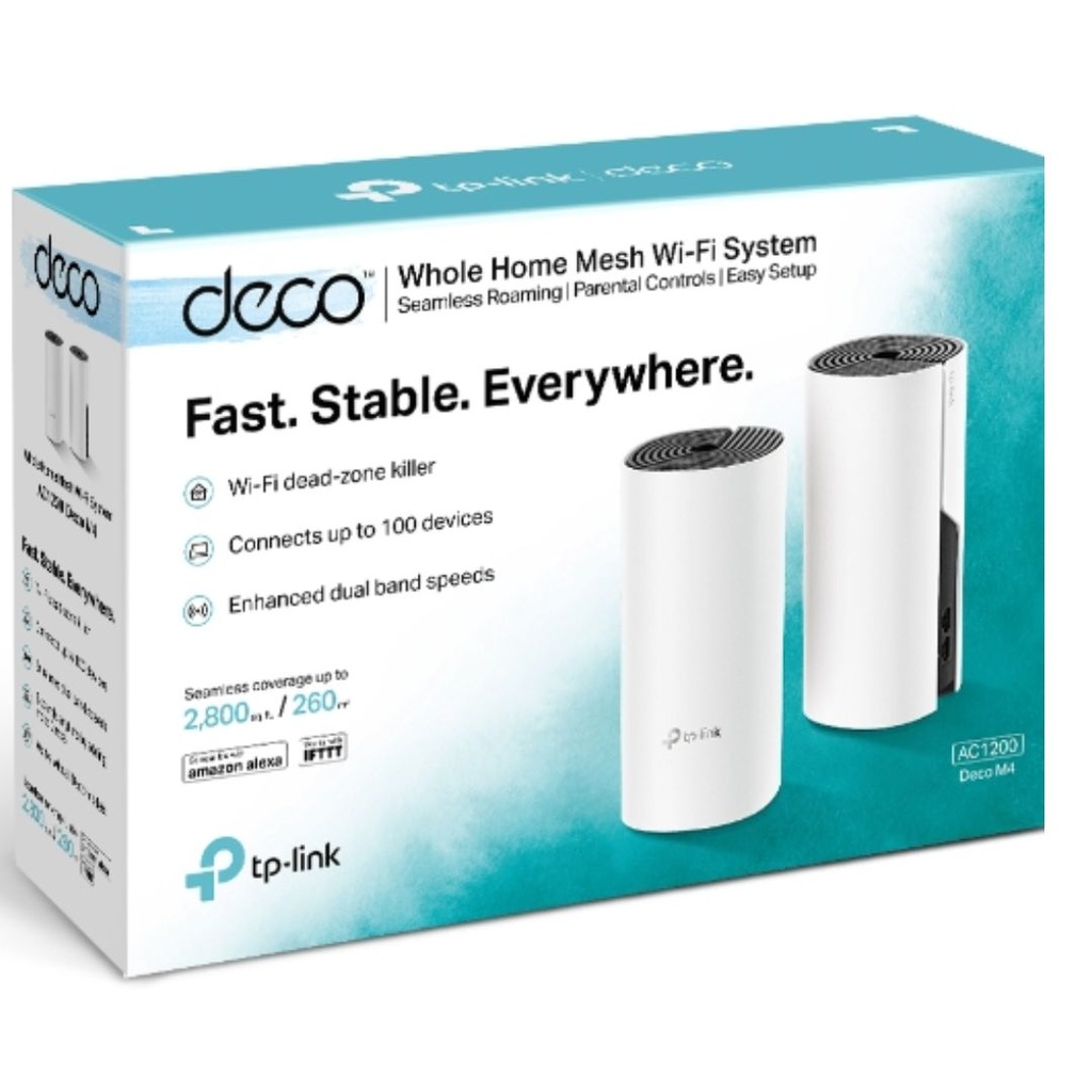[6935364084189] TP-Link Deco M4 (2-pack) AC1200 Whole Home Mesh Wi-Fi System.  ~260sqm Coverage, Up to 100 Devices, Parental Control