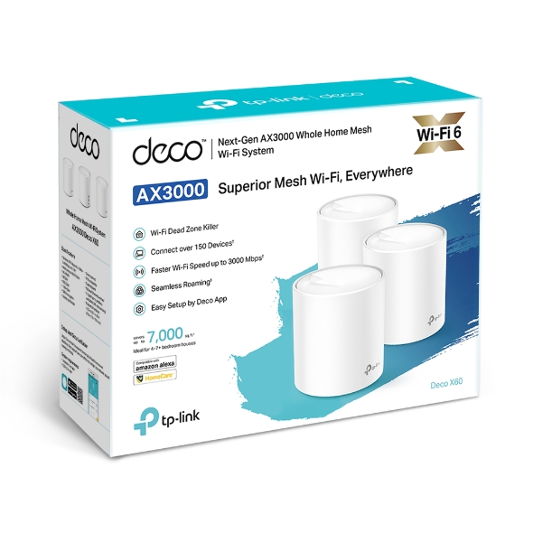 [4897098689325] TP-Link Deco X60 (3-pack) AX5400 Whole Home Mesh Wi-Fi 6 System  (WIFI6), Up to 650sqm Coverage, WPA3, TP-Link Homecare, OFDMA, MU-MIMO (3.20V)