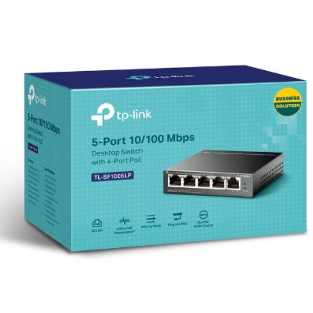 [6935364052782] TP-Link TL-SF1005LP 5-Port 10/100Mbps Desktop Switch with 4-Port PoE 41W IEEE 802.3af compliant 1Gbps Switching
