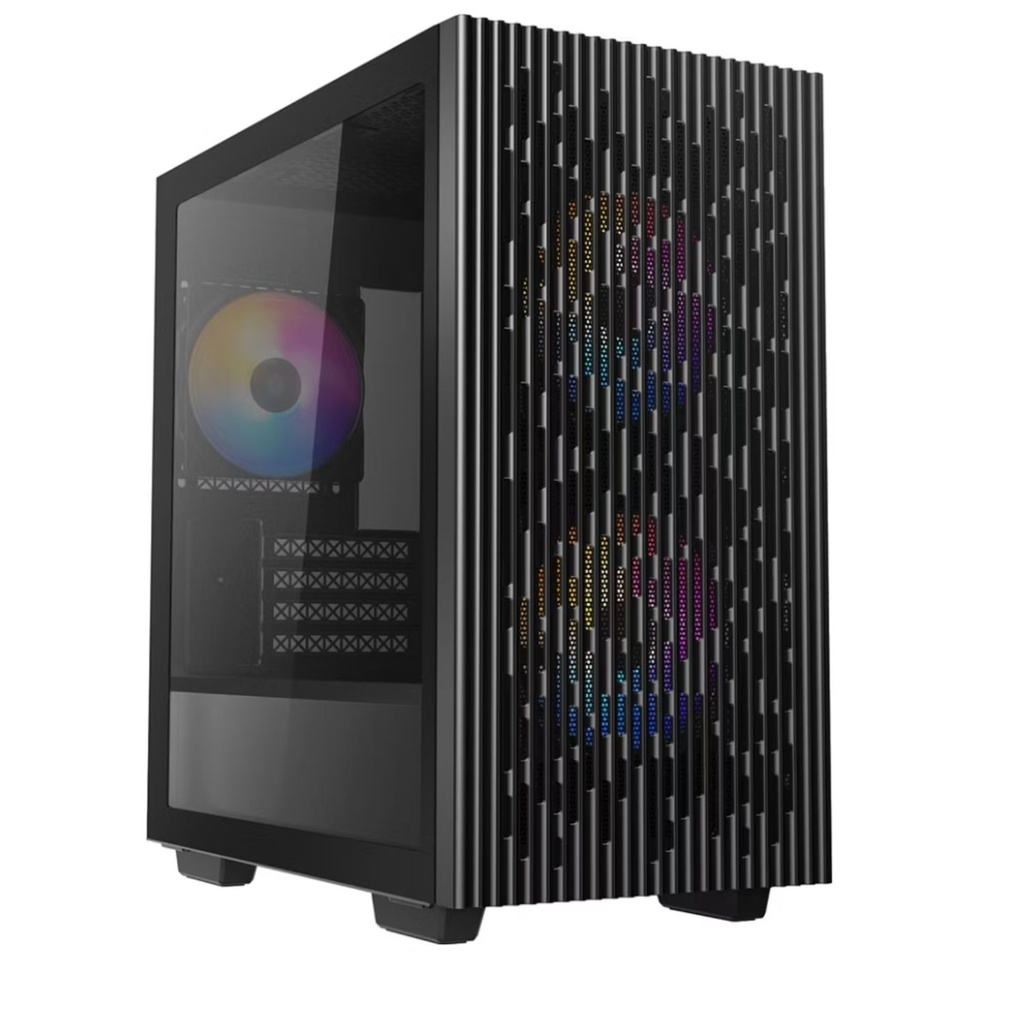 [6933412714569] DeepCool MATREXX 40 FS Micro-ATX Case, 3xTri-Color LED Fans, Tempered Glass Panel, Mesh Top and Front Panel, Better Airflow for Cooling Support