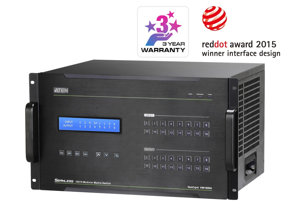 [VM1600A-AT-U] VM1600A-AT-U Aten 16x16 Modular Digital Matrix with Scaler, Seamless Switch, Hot-swappable Aten I/O boards, control via front-panel pushbuttons (PROJECT)