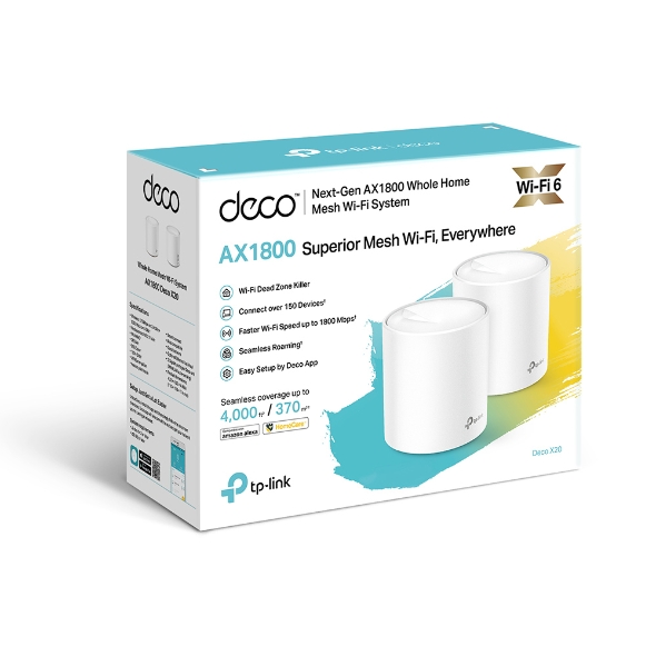 [6935364052287] TP-Link Deco X20(2-pack) AX1800 Whole Home Mesh Wi-Fi 6 System, Up To 370 sqm Coverage, WIFI6, 1201Mbps @ 5Ghz, 574Mbps @ 2.4 GHz OFDMA, MU-MIMO (WIFI