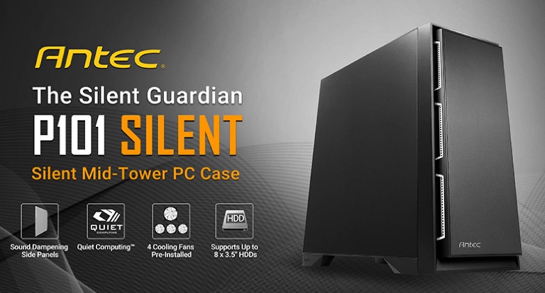 [761345811033] 761345811033 Antec P101 Silent ATX, E-ATX Case, 1x 5.25"Ext, 8x 3.5" HDD,  2x 2.5" SSD,  VGA up to 450mm, CPU Height 180mm. PSU 290mm. Two Years Warranty