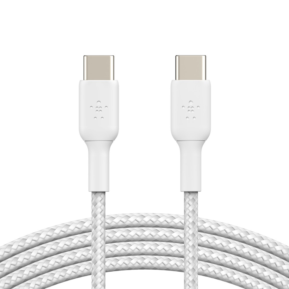 [745883788286] Belkin BoostCharge Braided USB-C to USB-C Cable (1m/3.3ft) -White (CAB004bt1MWH), 480Mbps,10K+ bend,Samsung Galaxy,iPad,MacBook,Google,OPPO,Nokia,2YR