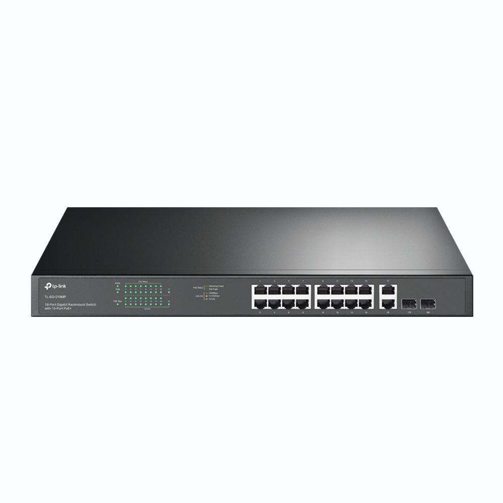 [6935364072155] 6935364072155 TP-Link TL-SG1218MP 18-Port Gigabit Rackmount Switch With 16 PoE+  2 SFP Slots, 16× Gigabit PoE+ Ports, 2× Gigabit Non-PoE Ports, 2× Combo Gigabit SF