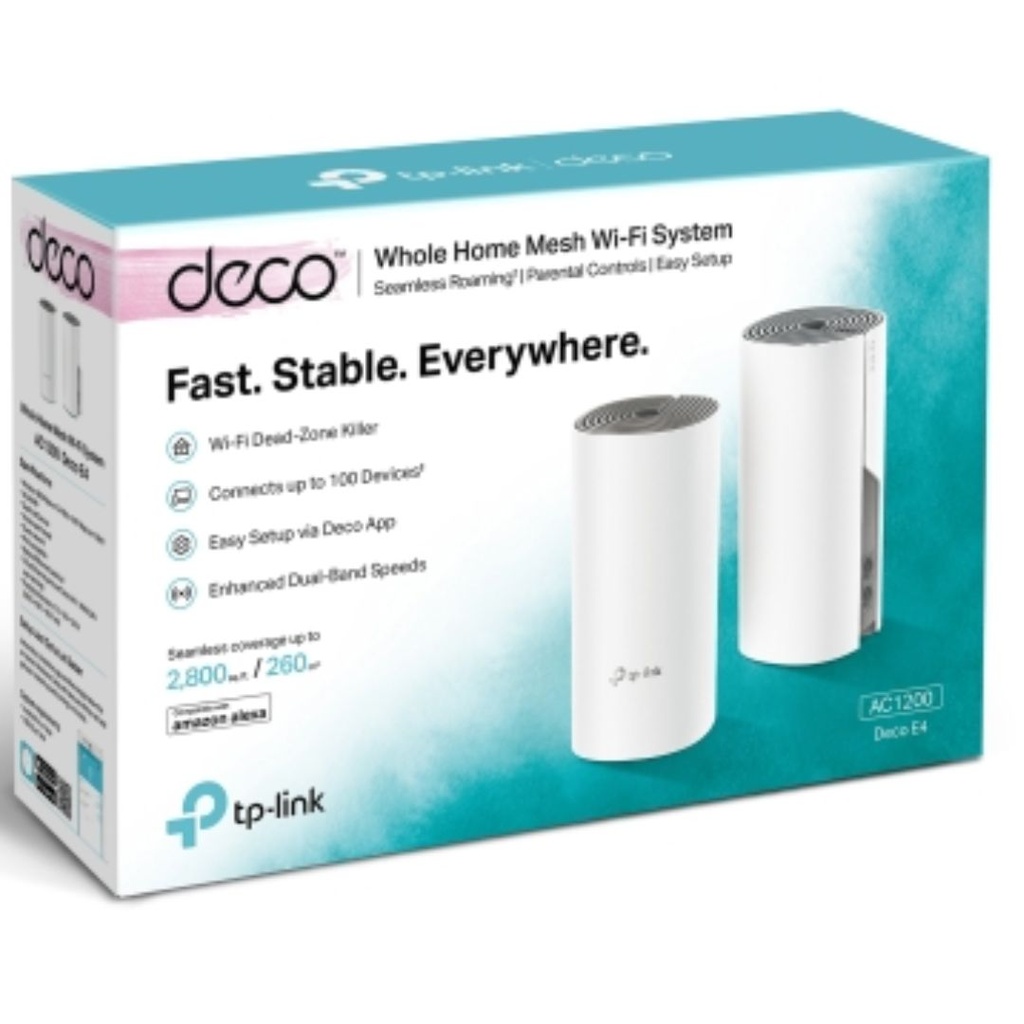 [6935364085278] TP-Link Deco E4(2-pack) AC1200 Whole Home Mesh WiFi System~ 260sqm. Over 100 Devices Parental Controls