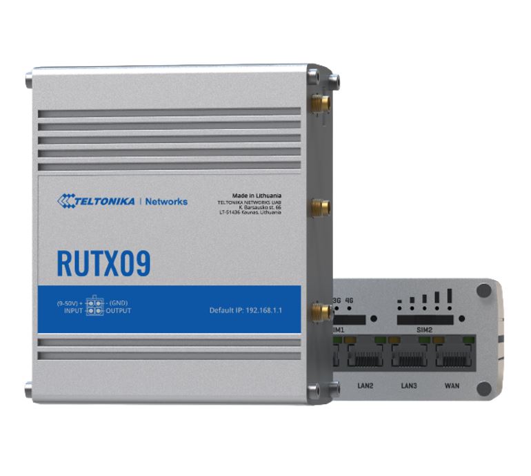 [4779027312460] Teltonika RUTX09 Industrial Cellular Router, 4G LTE CAT 6, Dual SIM, Instant LTE Failover, Gigabit Ethernet, PSU included