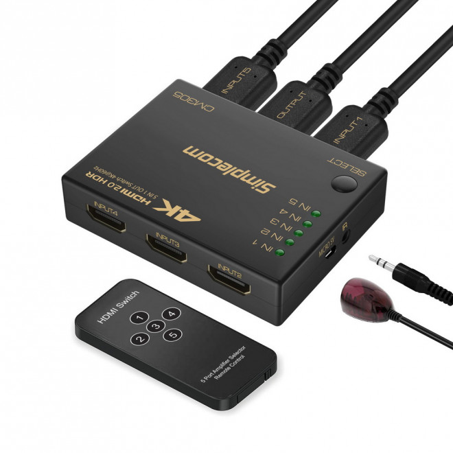 [9350414002031] 9350414002031 Simplecom CM305 Ultra HD 5 Way HDMI Switch 5 IN 1 OUT Splitter 4K@60Hz