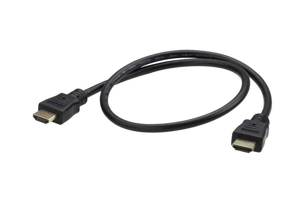 [4719264646379] 4719264646379 Aten 0.6m 4K HDMI High Speed Ethernet cable, supports up to 4096 x 2160 @ 60Hz, High quality tinned copper wire with Gold-plated connectors