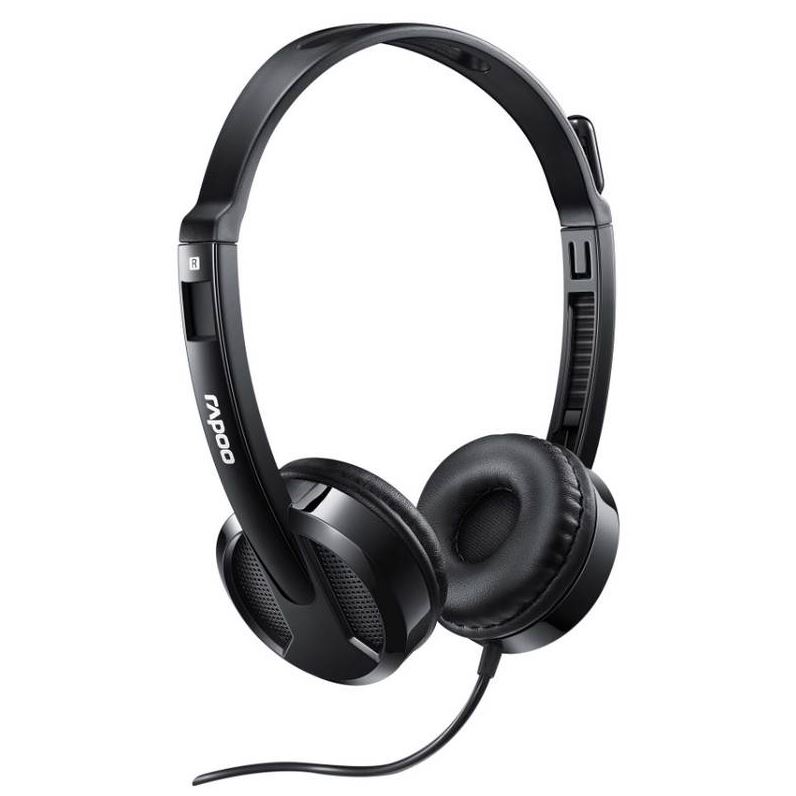 [6940056180070] 6940056180070 RAPOO H100 Wired Stereo Headsets - HD Voice Rotary Microphone Volume Adjustment 3.5mm Headphones with Audio split adapter cable.  (LS)