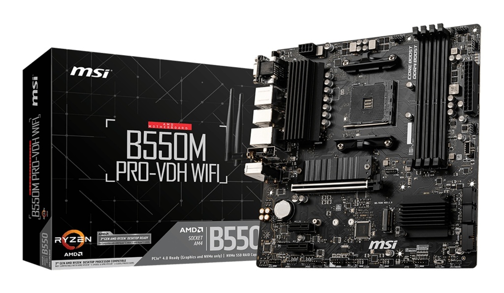 [4719072733698] 4719072733698 MSI B550M PRO-VDH WIFI AM4 MATX MB 4xDDR4 3xPCIE 2xM.2 HDMI VGA DP RAID LAN 4xSATAIII 5xUSB3.2 6xUSB2.0