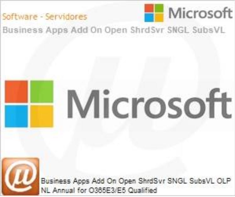 [SLMS-KLS-00005] SLMS-KLS-00005 MICROSOFT BUSINESS APPS ADD ON OPEN SUB VL OLP 1L NO LEVEL O365E3/E5 QUALIFIED ANL