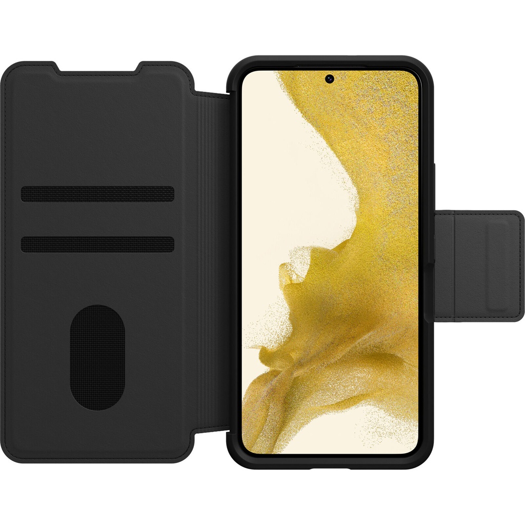 [840104296431] 840104296431 OtterBox Strada Samsung Galaxy S22 5G (6.1") Case Black - (77-86485), DROP+ 3X Military Standard, Leather Folio Cover, Card Holder, 7 Years Warranty