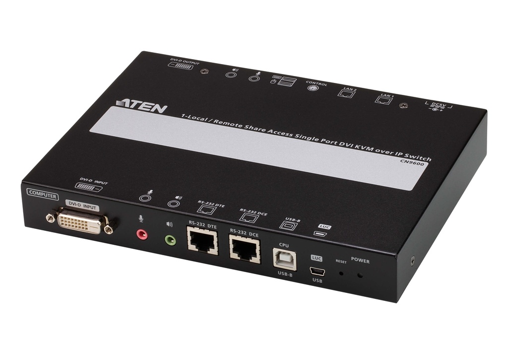 [4719264649271] Aten Single Port DVI KVM Over IP with Audio and Virtual Media, supports up to 1920 x 1200 @ 60Hz, 1 DVI USB KVM Cable included, Dual RS232 serial port