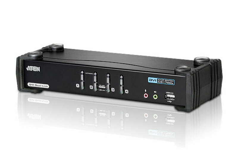 [4710423777095] 4710423777095 Aten Desktop KVMP Switch 4 Port Single Display DVI w/ 7.1 audio, 4x Custom KVM Cables Included, 2x USB Port, Selection Via Front Panel
