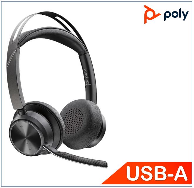 [IPP-VFOCUS2-C-USB-A] Plantronics/Poly Voyager Focus 2 UC Headset, Standard, USB-A, No Stand, up to 19 hours, Active Noise Canceling, Acoustic Fence, Stereo Sound, Mute Ale