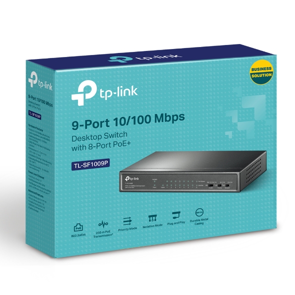 [6935364052966] TP-Link TL-SF1009P 9-Port 10/100Mbps Desktop Switch with 8-Port PoE+, Up to 65W for 8 PoE ports, Up to 30W for each PoE port