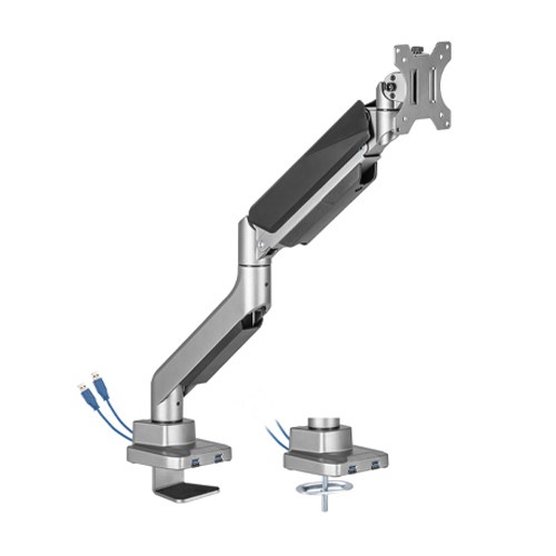 [6956745164627] 6956745164627 Brateck Single Monitor Economy Heavy-Duty Gas Spring Monitor Arm with USD3.1 Ports Fit Most 17"-35" Up 15kg (LS)