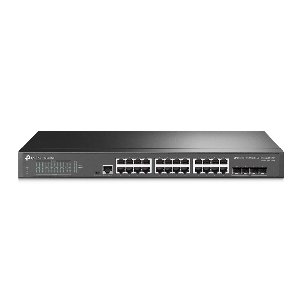 [6935364010713] TP-Link SG3428 JetStream 24-Port Gigabit L2 Managed Switch with 4 SFP Slots IGMP Snooping QoS Rack Mountable Fanless, Support Omada Controller