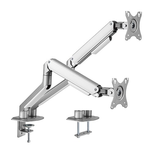 [6956745165730] Brateck Dual Monitor Economical Spring-Assisted Monitor Arm Fit Most 17"-32" Monitors, Up to 9kg per screen VESA 75x75/100x100 Matte Grey (LS)