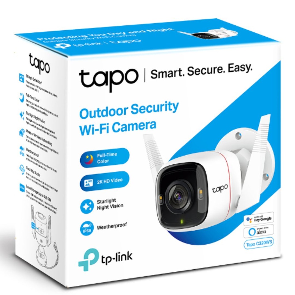 [4897098687031] TP-Link Tapo C320WS Outdoor Security Wi-Fi Camera, H.264, 2-Way Audio, Night Vision, Motion Detect, Voice Control, Weatherproof, Sound