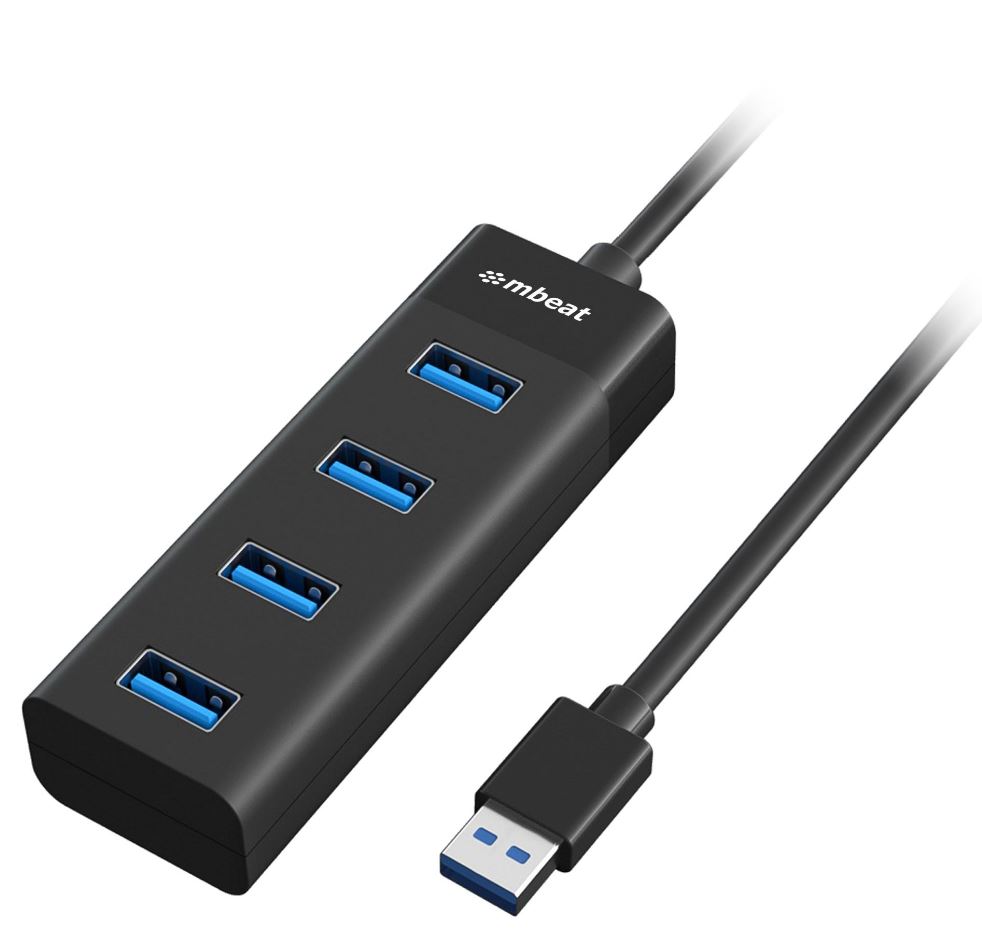 [9346396003050] 9346396003050 mbeat® 4-Port USB 3.0 Hub - Black USB 3.0 transfer speeds up to 5Gbps. Plug-and-play Compact and lightweight Weight: 37g