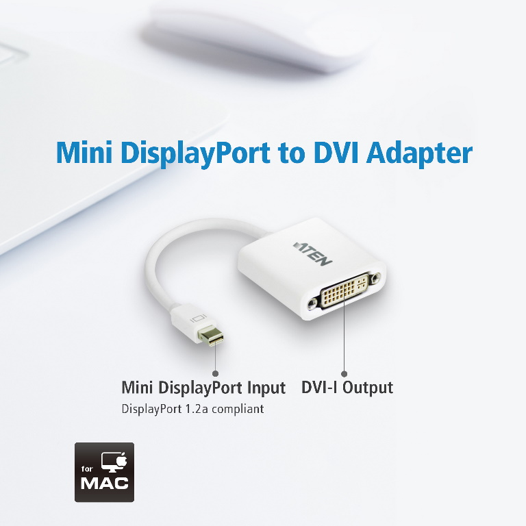 [4710423775237] Aten Mini DisplayPort to DVI Adapter, Supports VGA, SVGA, XGA, SXGA, UXGA and resolutions up to 1920x1200(PC) / 1080p(HDTV)