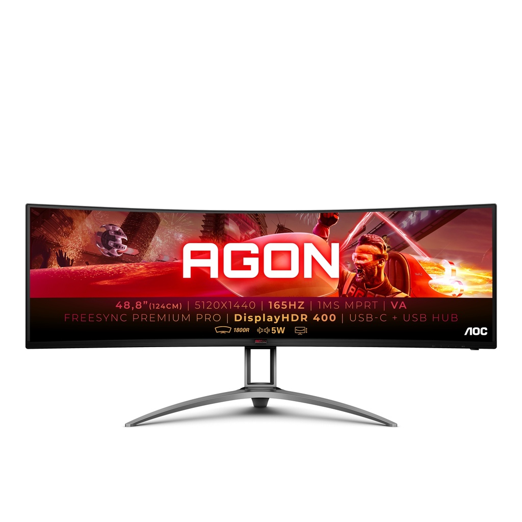 [6973985230530] 6973985230530 AOC 49" Curved 1800R, 5120X1440 DQHD, 32:9, Adaptive Sync, HDR 400,1ms, 165Hz ,3x HDMI,1x DP,USB-C , Speaker, HAS, KVM ultra wide monitor