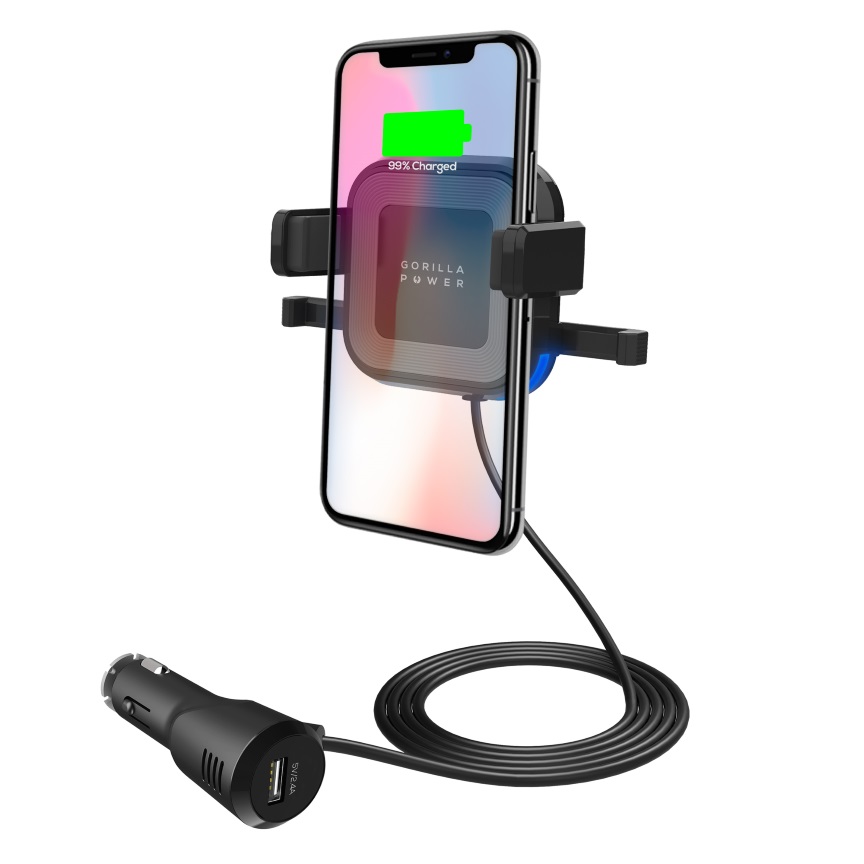 [9346396002213] 9346396002213 mbeat® Gorilla Power 10W Wireless Car Charger with 2.4A USB Charging, Air Vent Clip  Windshield Stand Black  Package  Weight:  283g