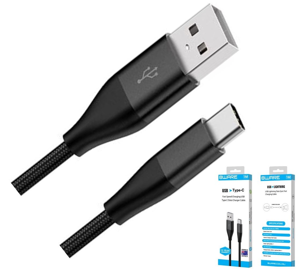 [750258579888] 750258579888 8Ware Premium 1m Samsung Certified Fast Speed Charging USB-C to USB-A Data Charger Cable For Samsung Huawei Google LG Retail Pack