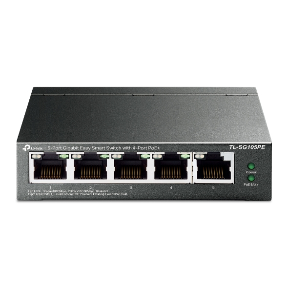 [6935364052744] 6935364052744 TP-Link TL-SG105PE 5-Port Gigabit Easy Smart Switch with 4-Port PoE+, Up To 65W For all PoE Ports, Up To 30W Each PoE Port